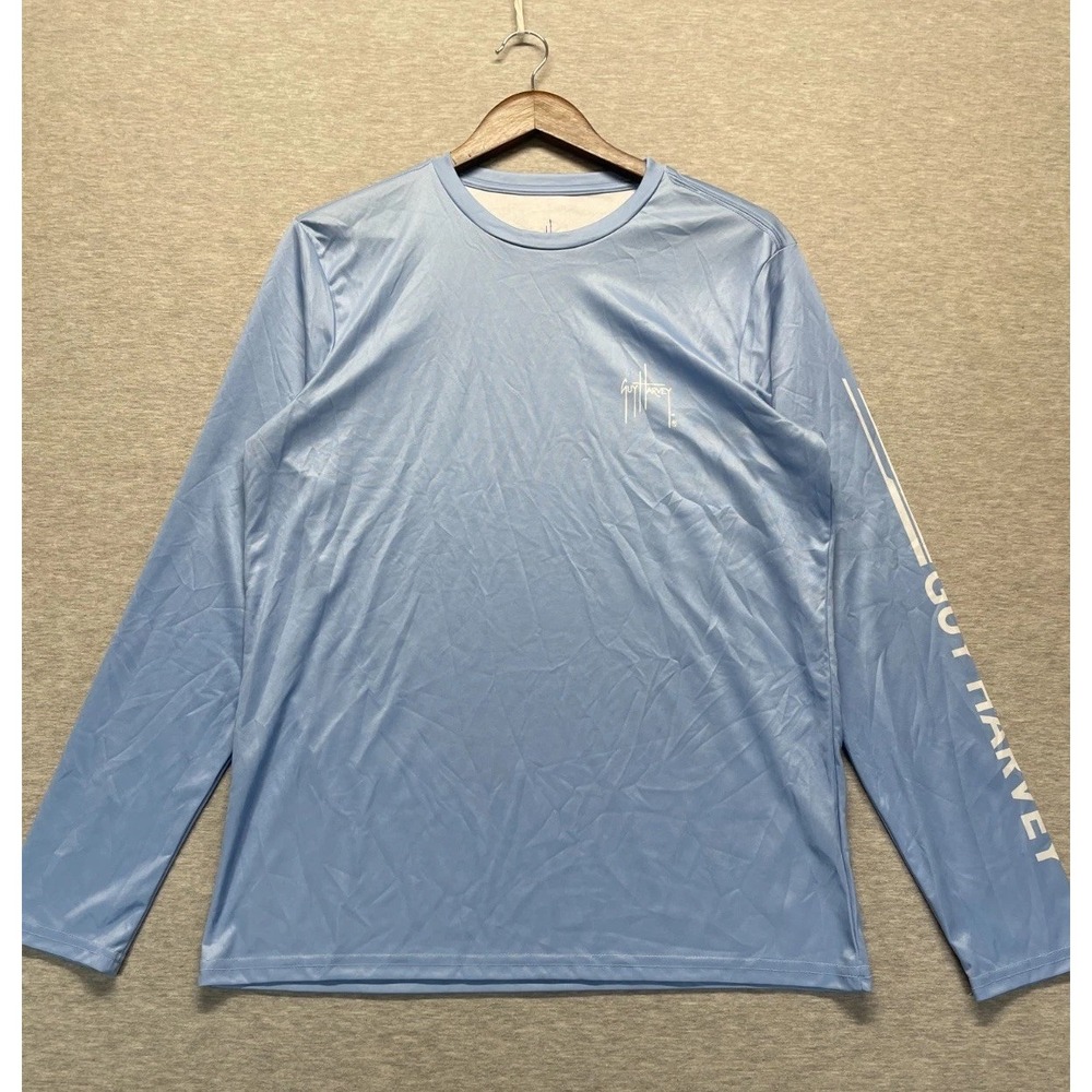 Guy Harvey Performance Sun Protection Shirt Mens M Light Blue Moisture Wicking